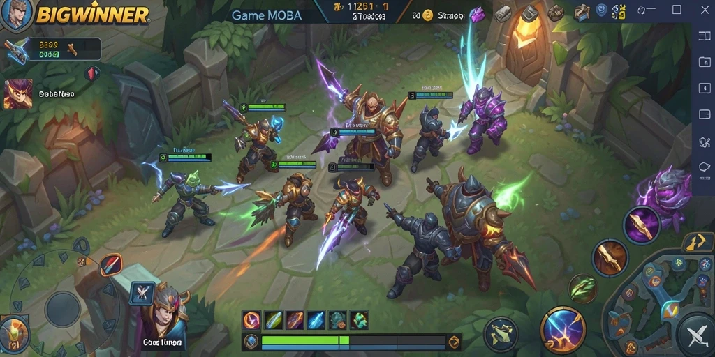 Tampilan gameplay seru dari BIGWINNER dengan aksi MOBA yang mendebarkan.