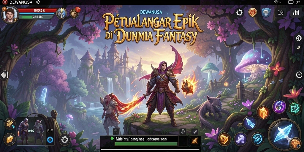 Tangkapan layar DEWANUSA menampilkan aksi bertempur yang seru dalam dunia fantasi.