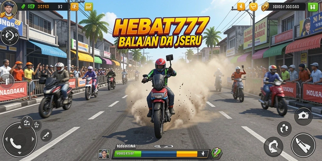 Tampilan gameplay HEBAT777 saat balapan di trek menantang.