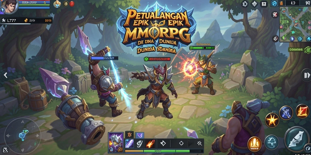 Screenshot gameplay menampilkan pertempuran epik dalam MMORPG L777.