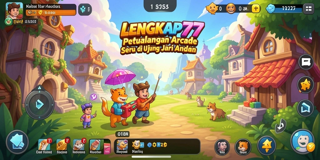 Tampilan gameplay seru LENGKAP777 dengan karakter penuh warna.