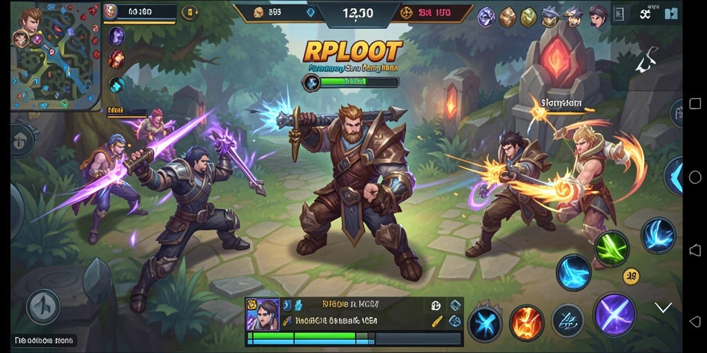 Tangkapan layar gameplay MOBA RPLOOT menampilkan aksi pertarungan tim yang seru.