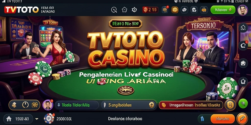 Screenshot gameplay TVTOTO menampilkan dealer Live Casino yang profesional dan suasana permainan yang hidup.