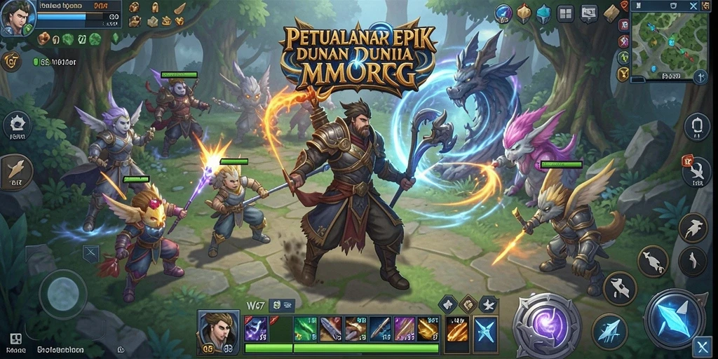 Tangkapan layar W67 menunjukkan aksi seru di dunia MMORPG yang dinamis.